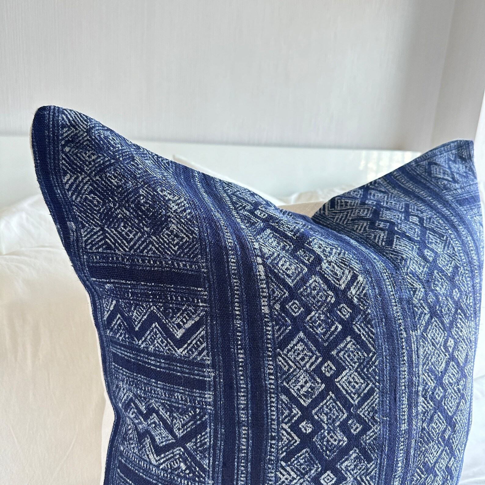 Handcrafted Indigo Hemp Pillow Cover Vintage Hmong Textile for Bohemian Flair