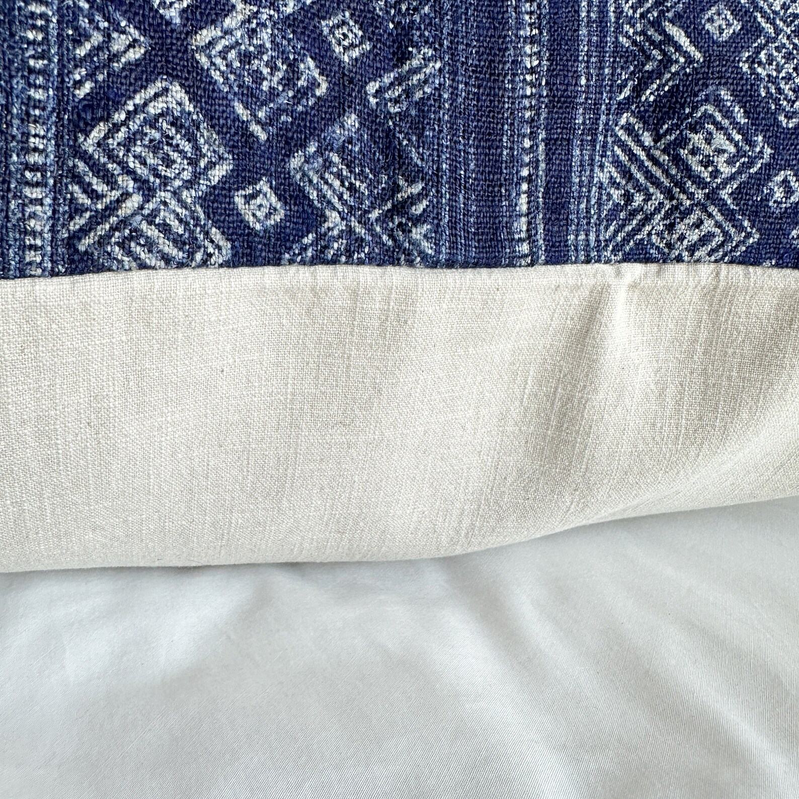 Handcrafted Indigo Hemp Pillow Cover Vintage Hmong Textile for Bohemian Flair