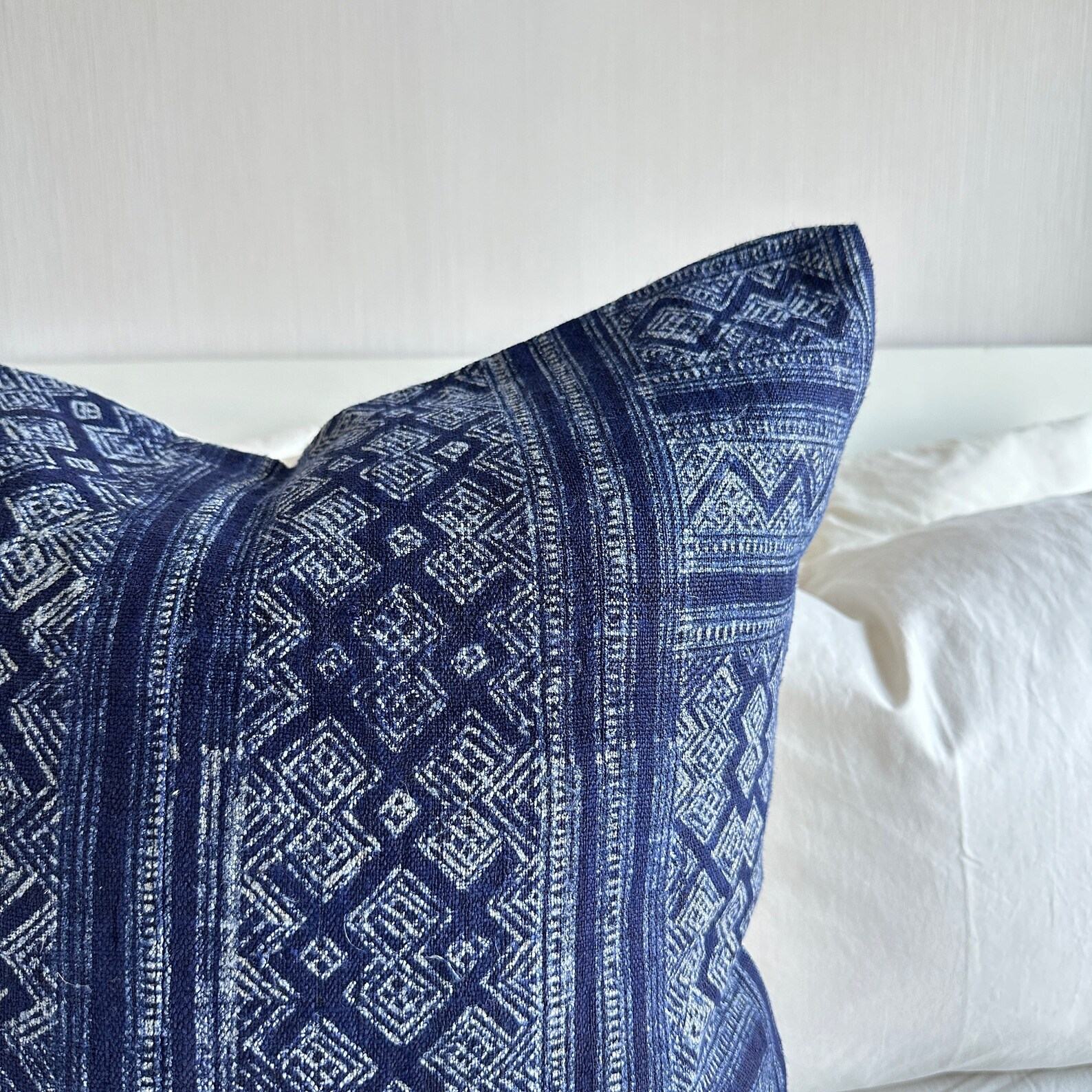 Handcrafted Indigo Hemp Pillow Cover Vintage Hmong Textile for Bohemian Flair