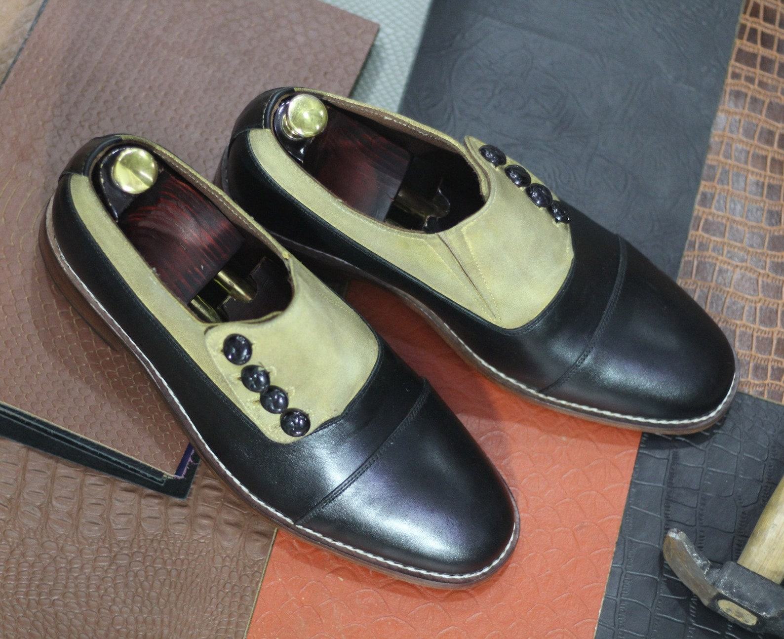 Handcrafted Two-Tone Cap Toe Shoes – Artisan Leather Dress Shoes for Men - Image 3