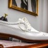 Handcrafted White Leather Wingtip Brogues – Stylish Formal Dress Shoes