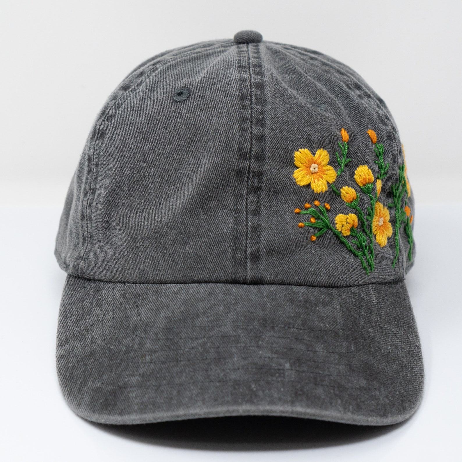 Handcrafted Yellow Daisy Floral Baseball Cap 95% Cotton Blossom Hat