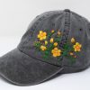 Handcrafted Yellow Daisy Floral Baseball Cap 95% Cotton Blossom Hat