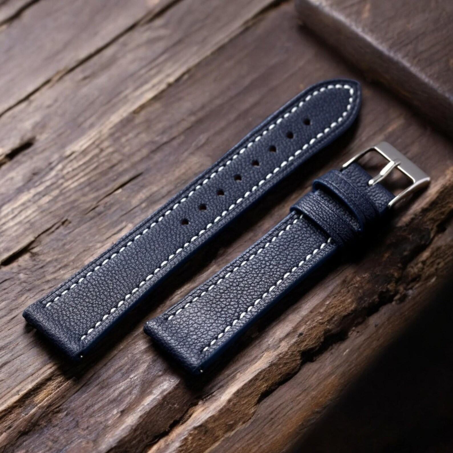 Handmade Alran Sully Navy Leather Watch Strap Elevate Your Timepiece with Premium Craftsmanship