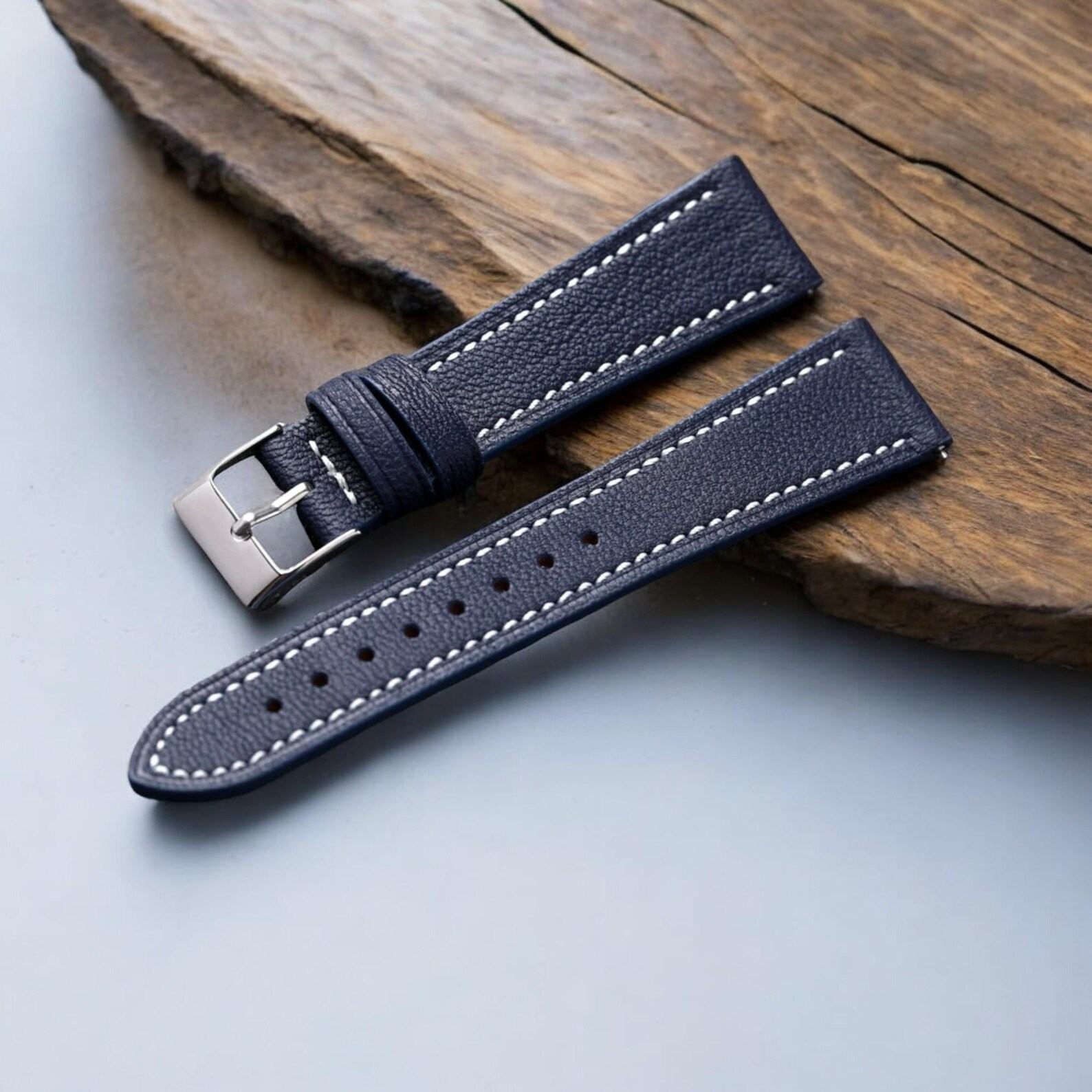 Handmade Alran Sully Navy Leather Watch Strap Elevate Your Timepiece with Premium Craftsmanship