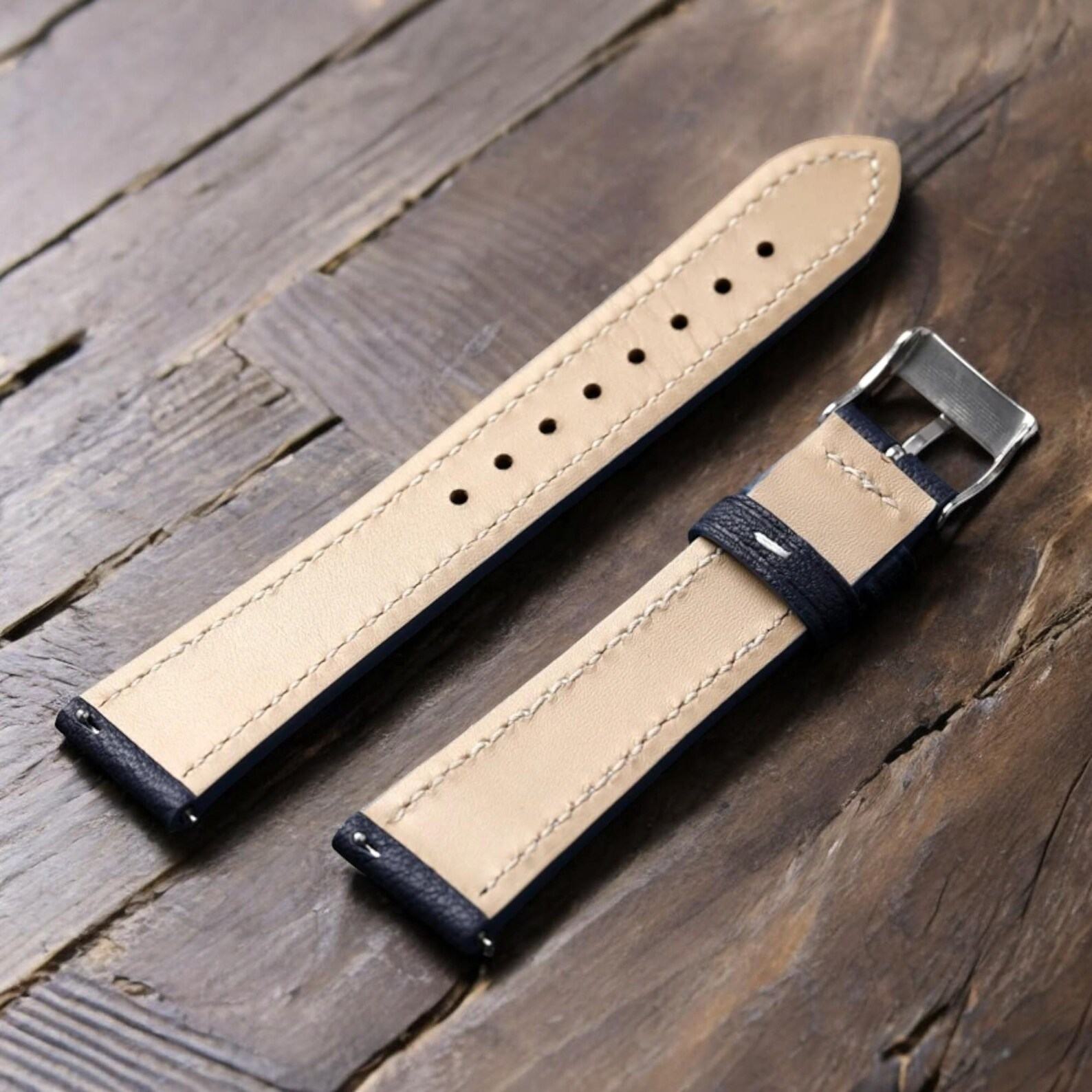 Handmade Alran Sully Navy Leather Watch Strap Elevate Your Timepiece with Premium Craftsmanship