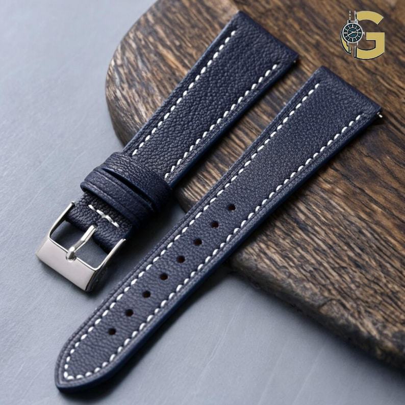 Handmade Alran Sully Navy Leather Watch Strap Elevate Your Timepiece with Premium Craftsmanship