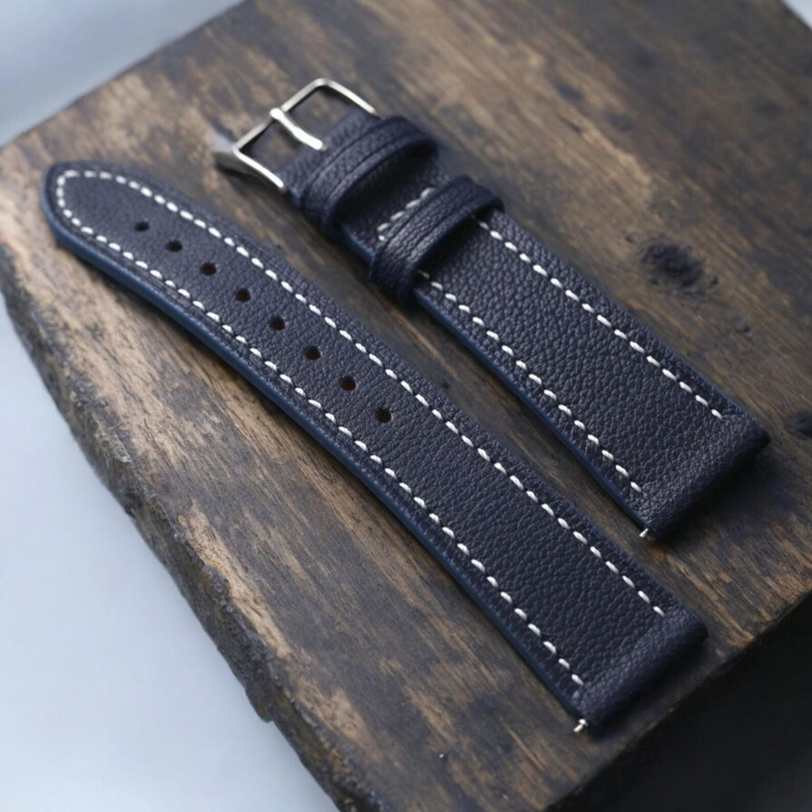 Handmade Alran Sully Navy Leather Watch Strap Elevate Your Timepiece with Premium Craftsmanship