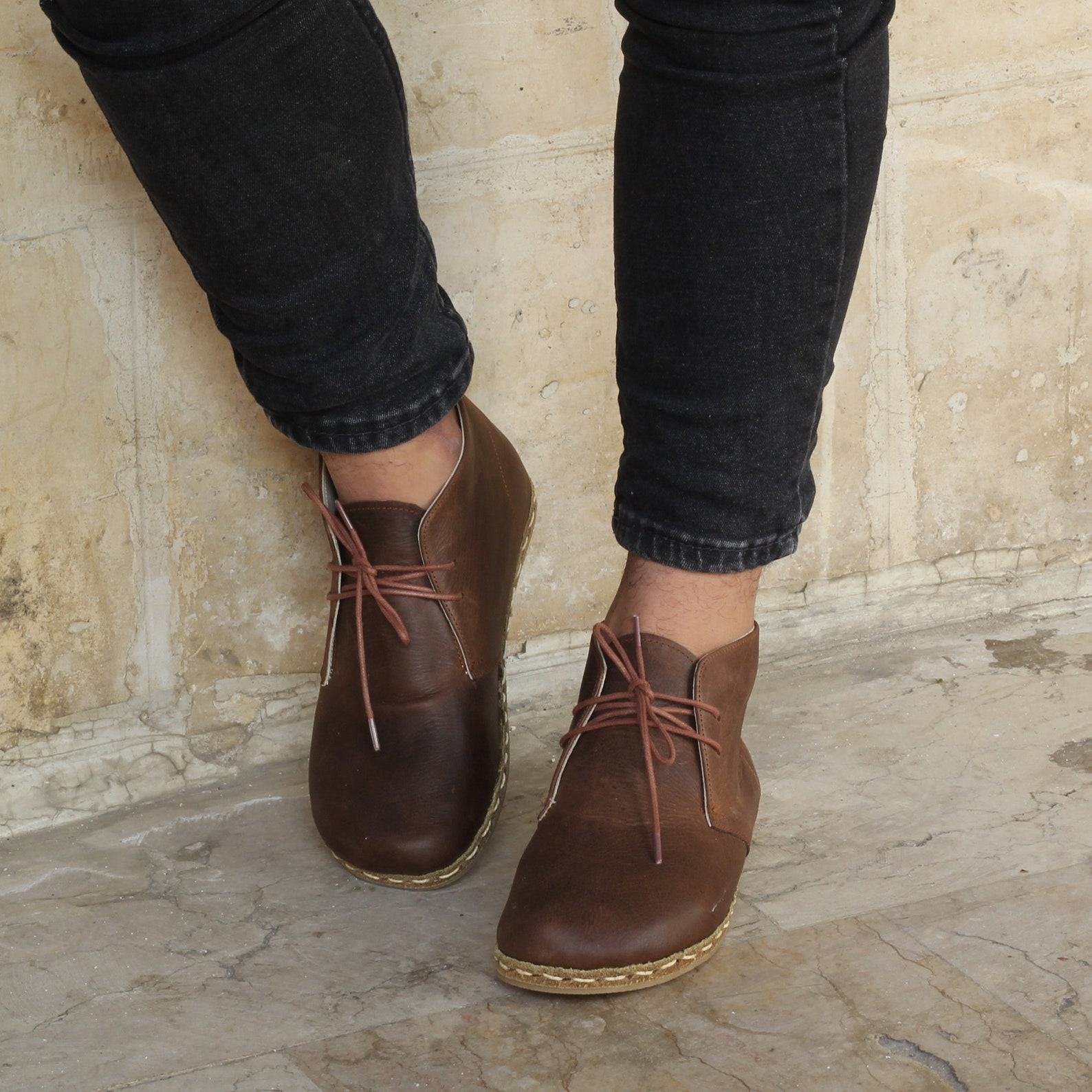 Handmade Barefoot Boots for Men Classic Crazy Brown