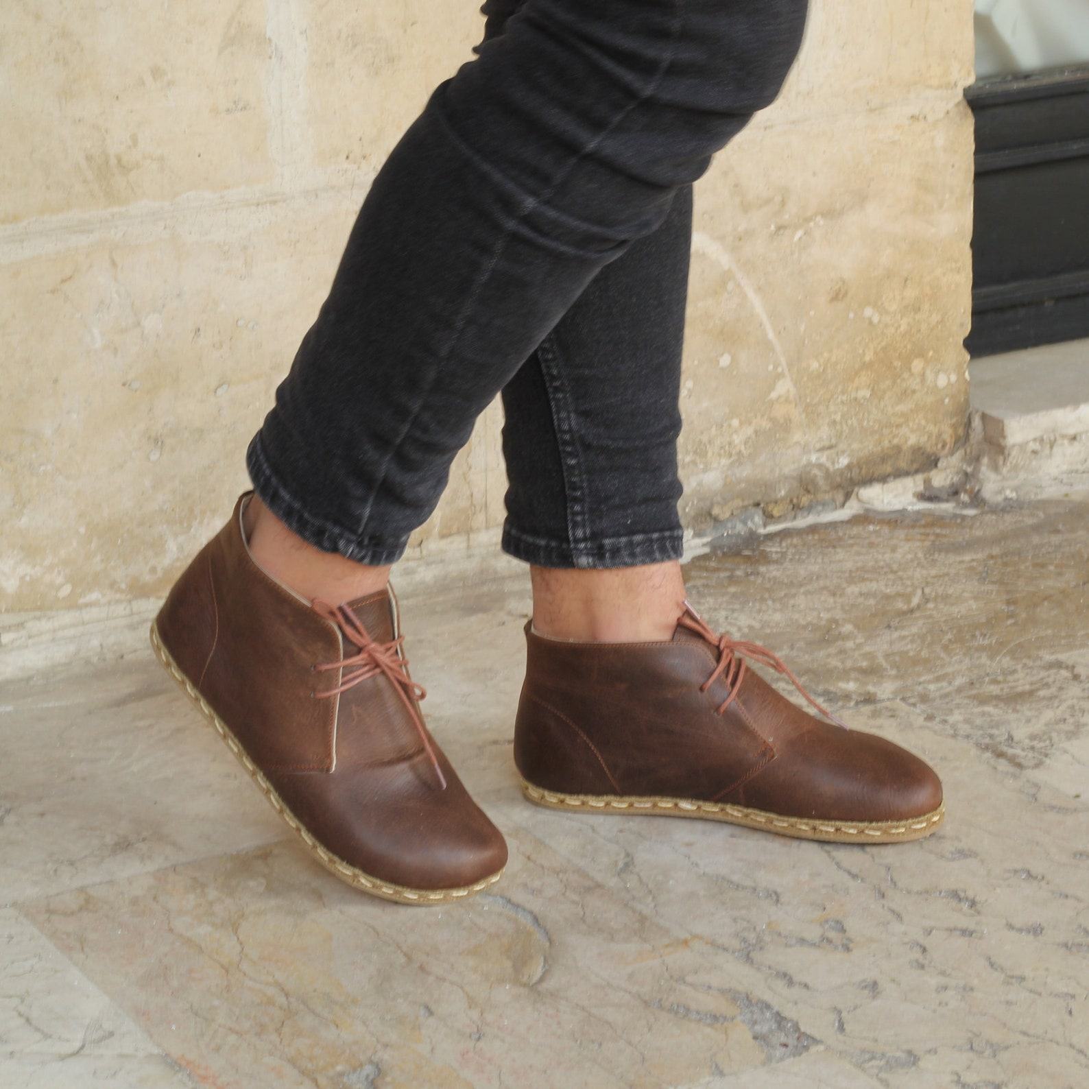 Handmade Barefoot Boots for Men Classic Crazy Brown