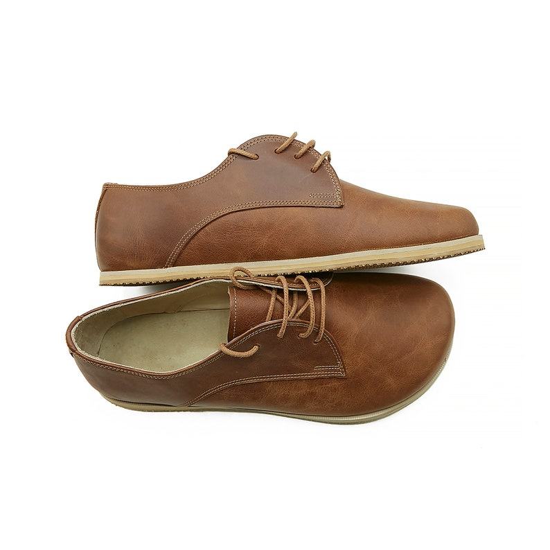 Handmade Barefoot Tan Oxford Shoes Zero Drop Sole, Wide Toe Box, Grounding