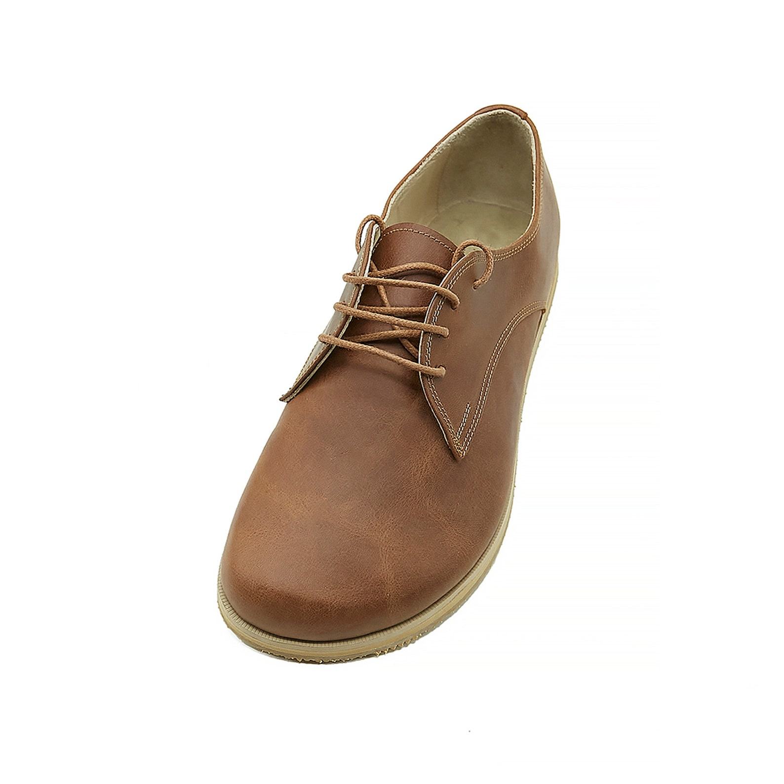 Handmade Barefoot Tan Oxford Shoes Zero Drop Sole, Wide Toe Box, Grounding