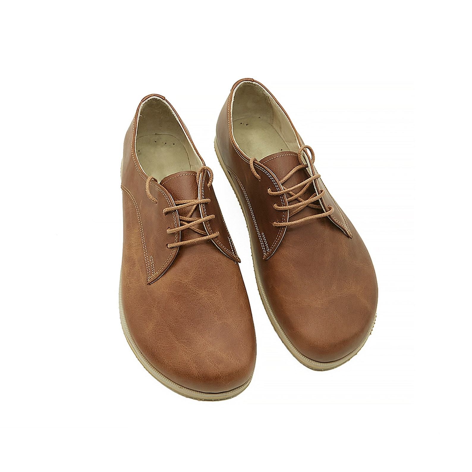 Handmade Barefoot Tan Oxford Shoes Zero Drop Sole, Wide Toe Box, Grounding