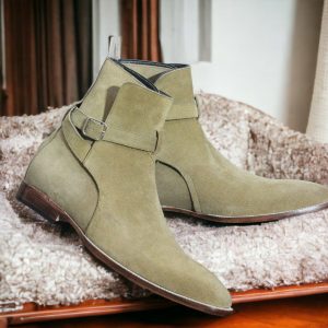 Handmade Beige Suede Ankle Boots for Men – Stylish & Comfortable