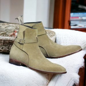 Handmade Beige Suede Ankle Boots for Men – Stylish & Comfortable