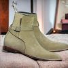 Handmade Beige Suede Ankle Boots for Men – Stylish & Comfortable
