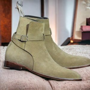 Handmade Beige Suede Ankle Boots for Men – Stylish & Comfortable