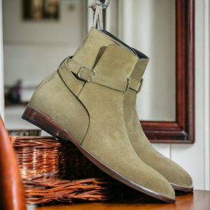 Handmade Beige Suede Ankle Boots for Men – Stylish & Comfortable