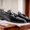 Handmade Black Alligator Texture Leather Loafers – Exotic Slip-Ons for Men