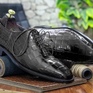 Handmade Black Crocodile Leather Dress Shoes – Men’s Luxury Lace-Ups