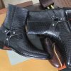 Handmade Black Leather Ankle Boots Men’s Python Accent Madrid Strap Zipper
