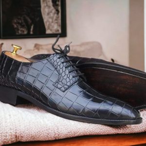 Handmade Black Leather Derby Shoes – Men’s Dress & Party Lace-Ups