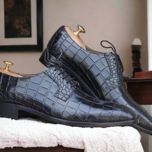 Handmade Black Leather Derby Shoes – Men’s Dress & Party Lace-Ups
