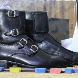 Handmade Black Leather Monk Strap Boots for Men | Stylish Ankle Boots