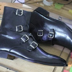 Handmade Black Leather Monk Strap Boots for Men | Stylish Ankle Boots