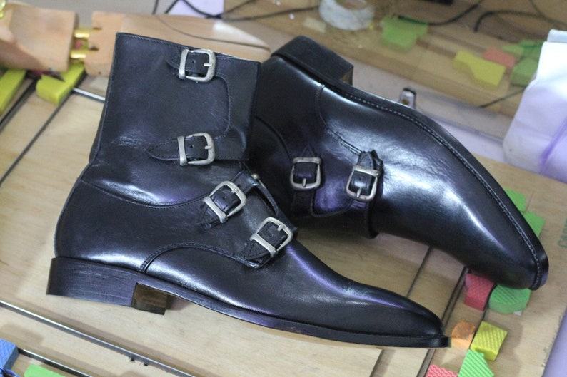 Handmade Black Leather Monk Strap Boots for Men | Stylish Ankle Boots