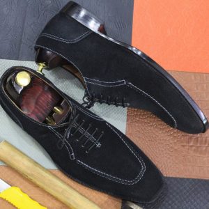 Handmade Black Suede Dress Shoes for Men – Formal Lace-Up Oxfords
