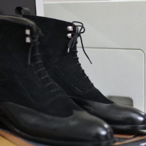Handmade Black Wingtip Boots – Goodyear Welted Leather & Suede Ankle Boots for Men