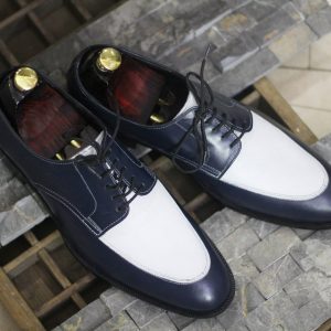 Handmade Blue & White Leather Loafers for Men | Formal & Casual Slip-Ons