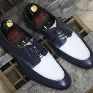 Handmade Blue & White Leather Loafers for Men | Formal & Casual Slip-Ons