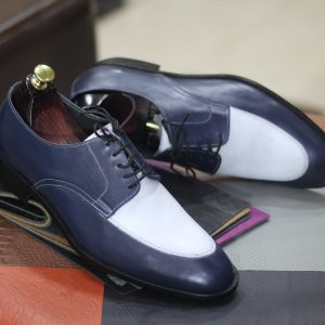 Handmade Blue & White Leather Loafers for Men | Formal & Casual Slip-Ons