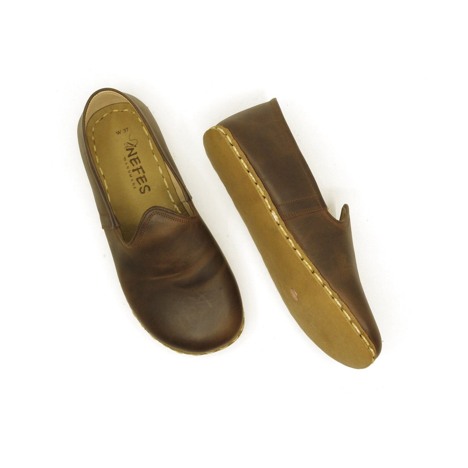Handmade Brown Barefoot Loafers  Grounding Shoes – Crazy Brown Leather