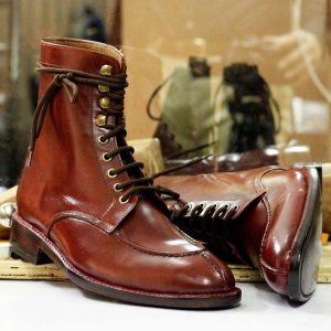 Handmade Brown Leather Split Toe Boots – Goodyear Welted Dress Ankle Boots for Men