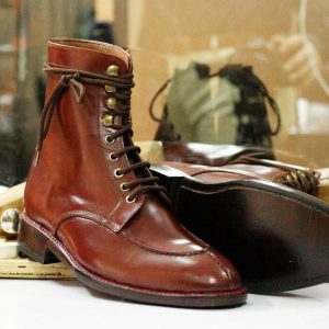Handmade Brown Leather Split Toe Boots – Goodyear Welted Dress Ankle Boots for Men