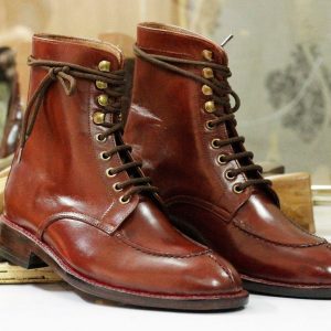 Handmade Brown Leather Split Toe Boots – Goodyear Welted Dress Ankle Boots for Men