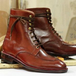 Handmade Brown Leather Split Toe Boots – Goodyear Welted Dress Ankle Boots for Men