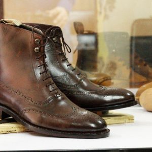 Handmade Brown Leather Wingtip Brogue Boots – Goodyear Welted Dress Boots for Men