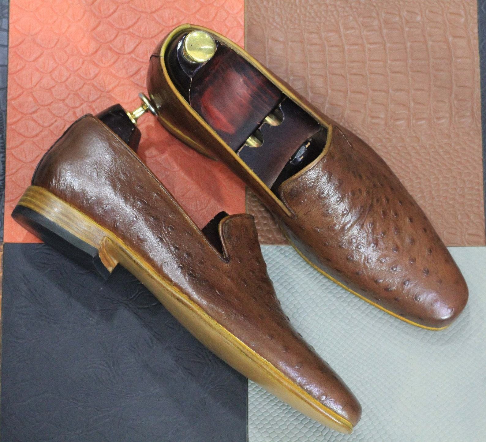 Handmade Brown Ostrich Leather Loafers – Men’s Slip-Ons for Parties & Occasions - Image 2