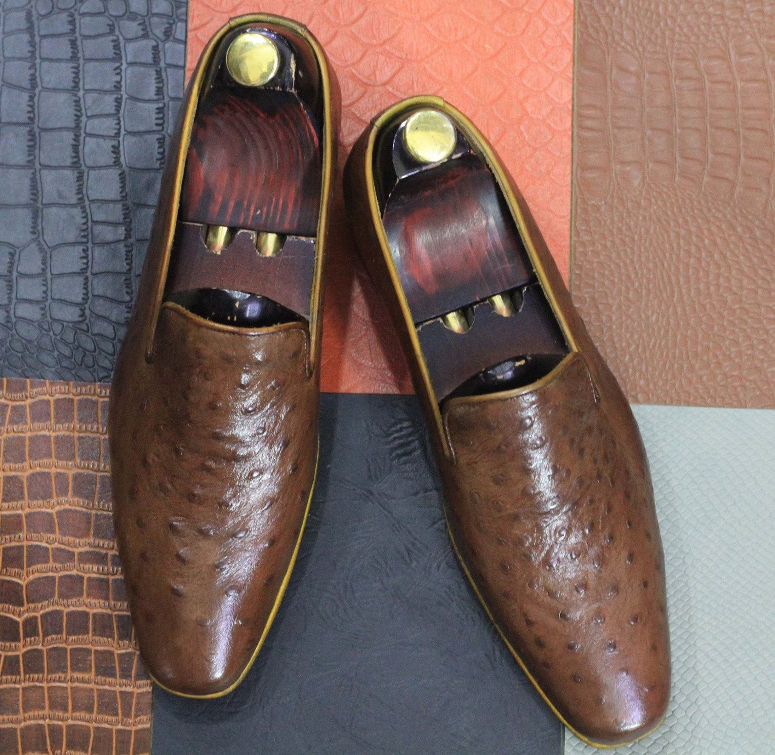 Handmade Brown Ostrich Leather Loafers – Men’s Slip-Ons for Parties & Occasions - Image 4