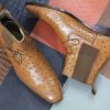 Handmade Brown Ostrich Texture Leather Chelsea Boots | Buckle Ankle Boots for Men