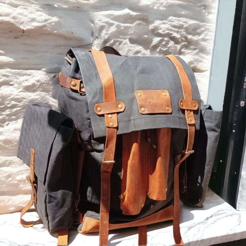Handmade Bushcraft Backpack Your Ultimate Outdoor Companion with Detachable Pockets and Axe/Tripod Holder