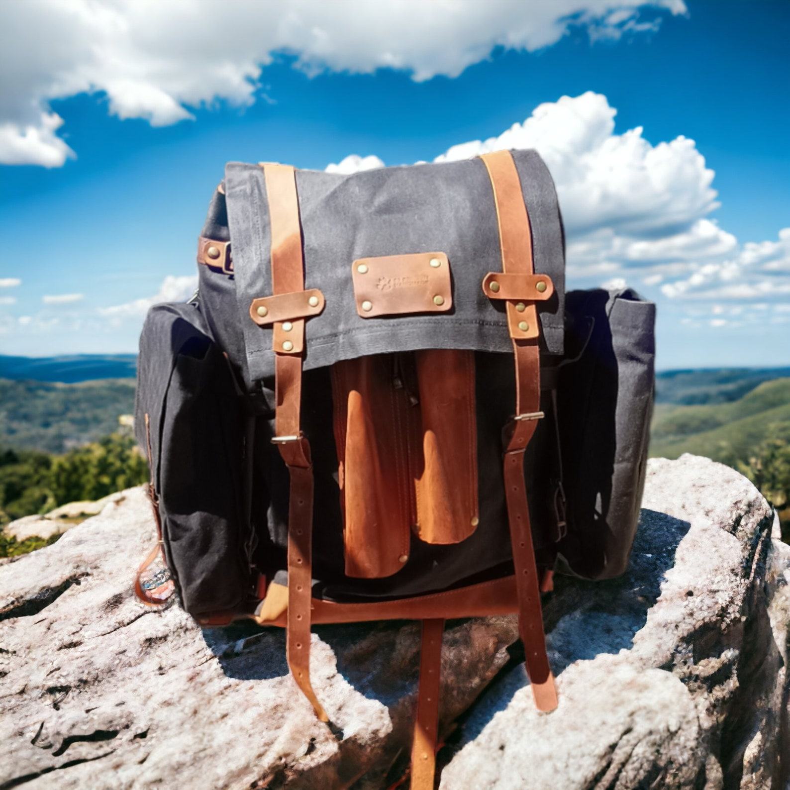Handmade Bushcraft Backpack Your Ultimate Outdoor Companion with Detachable Pockets and Axe/Tripod Holder