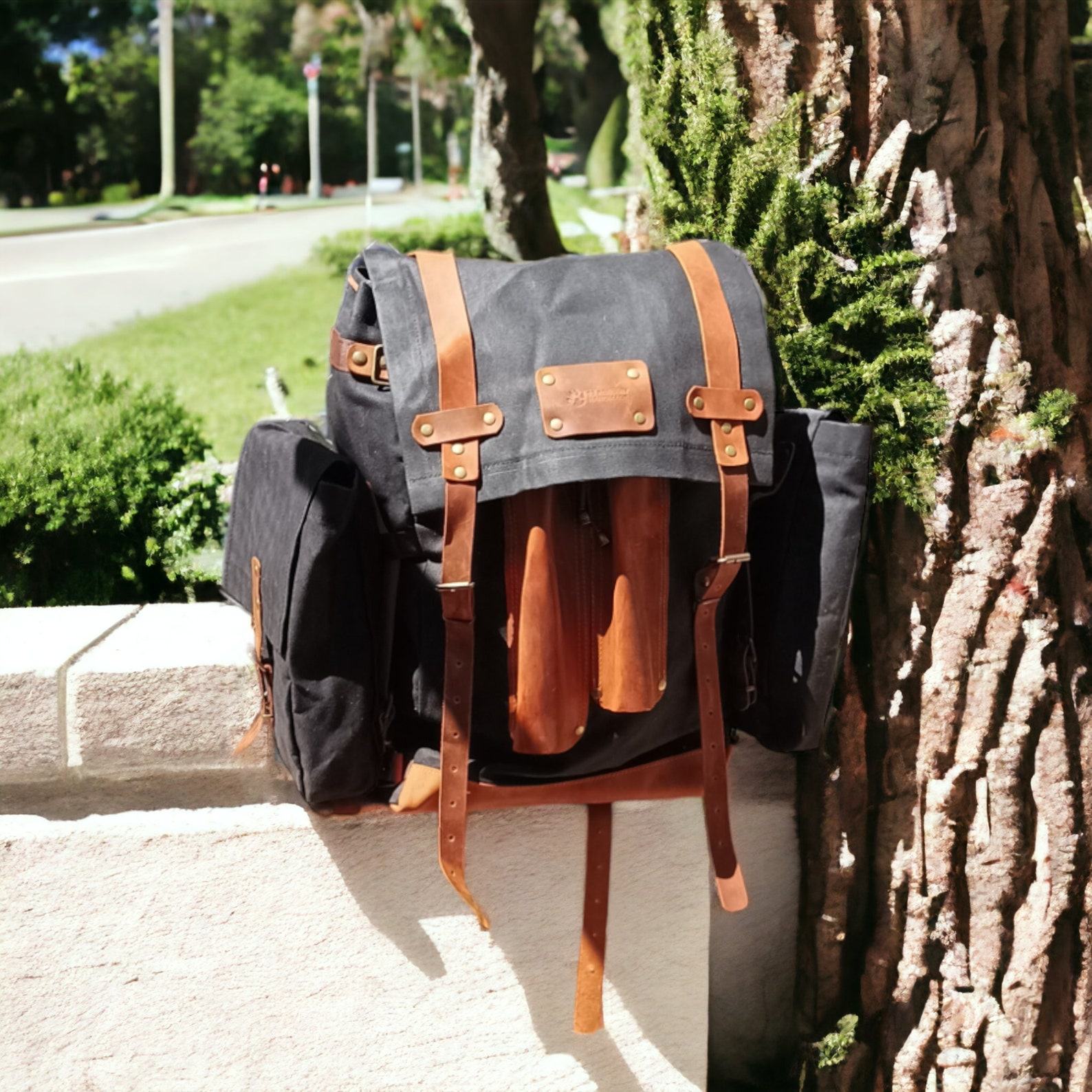 Handmade Bushcraft Backpack Your Ultimate Outdoor Companion with Detachable Pockets and Axe/Tripod Holder