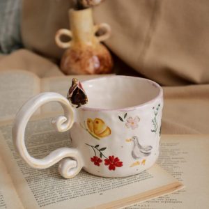 Handmade Ceramic Mug with Village Scene A Touch of Rustic Charm for Your Morning Brew