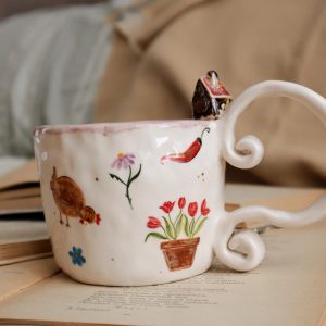 Handmade Ceramic Mug with Village Scene A Touch of Rustic Charm for Your Morning Brew