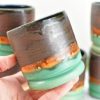 Handmade Ceramic Whiskey Bourbon Tumblers Unique Anniversary or Groomsmen Item in Bronze, Patina Green, and Turquoise